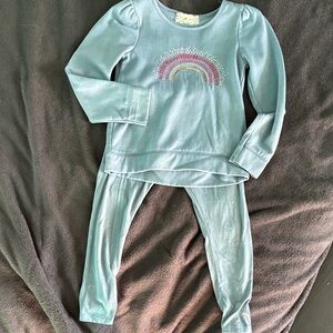 btween Light Blue Pajama Set with Rainbow Accent